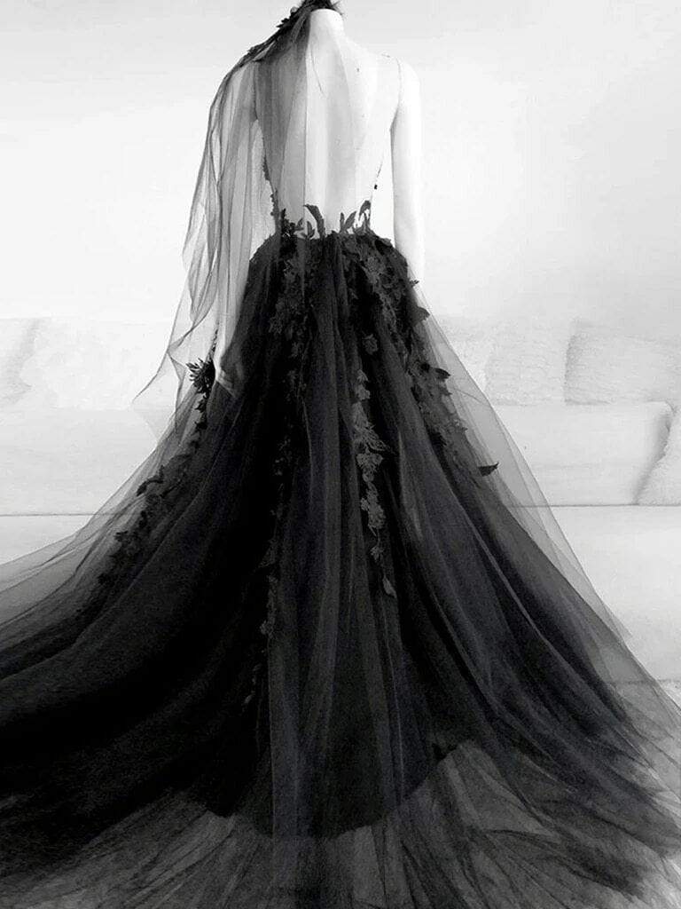 Buy Floral Gothic Black Wedding Dress ...